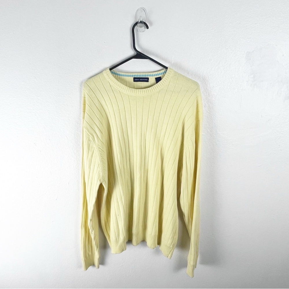 JOHN ASHFORD Men's Yellow Crewneck Long Sleeves Ribbed Sweater XXL Preppy Golf
